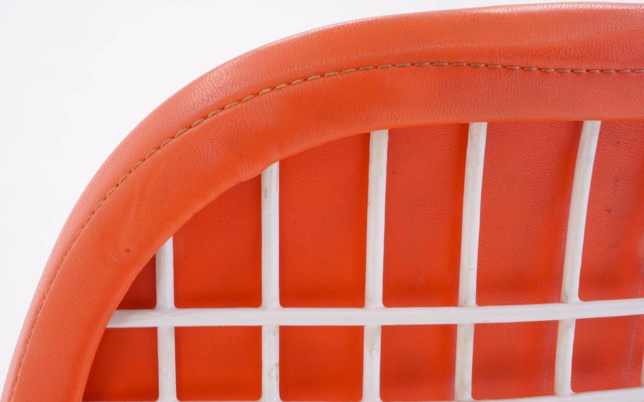 Four Eames Herman Miller DKR Wire Chairs on Eiffel Bases & Orange Girard Vinyl In Excellent Condition In Kansas City, MO