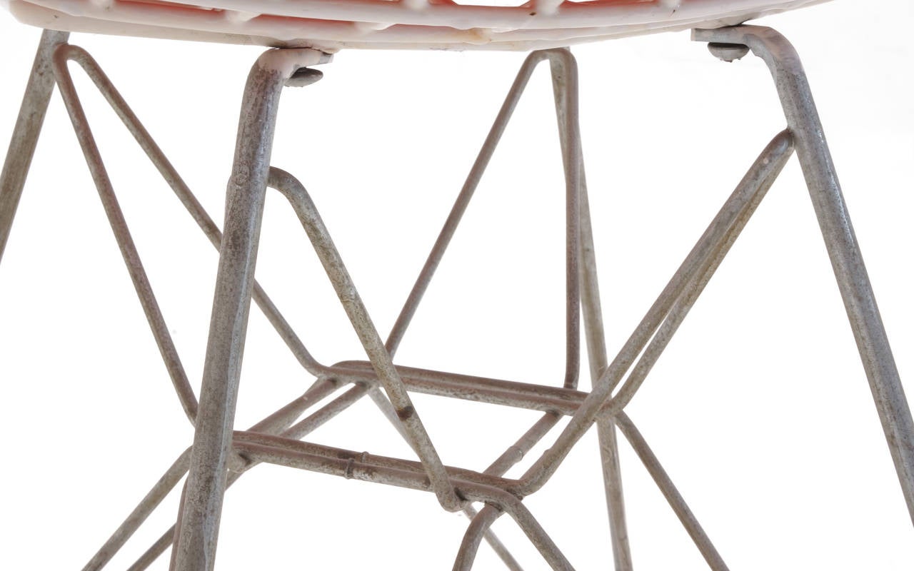 Four Eames Herman Miller DKR Wire Chairs on Eiffel Bases & Orange Girard Vinyl 1