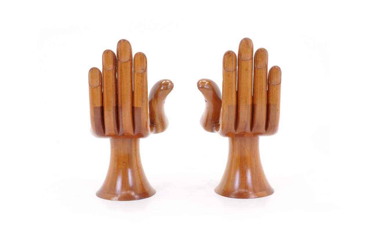 Hand carved, Mexico City, 1970, authentic Pedro Friedeberg left and right hand chairs.  These can be set side by side to make a settee.