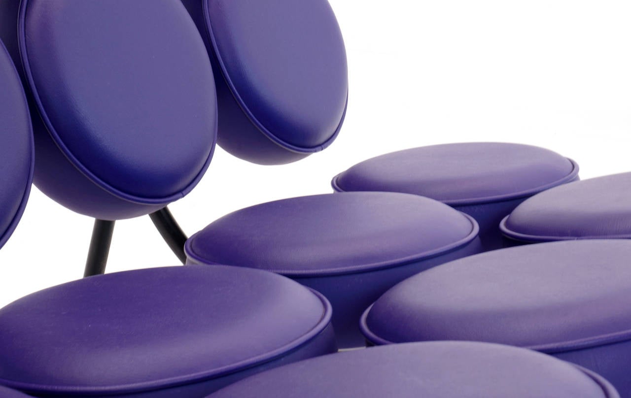 Aluminum Authentic purple vinyl George Nelson Marshmallow sofa in excellent condition.