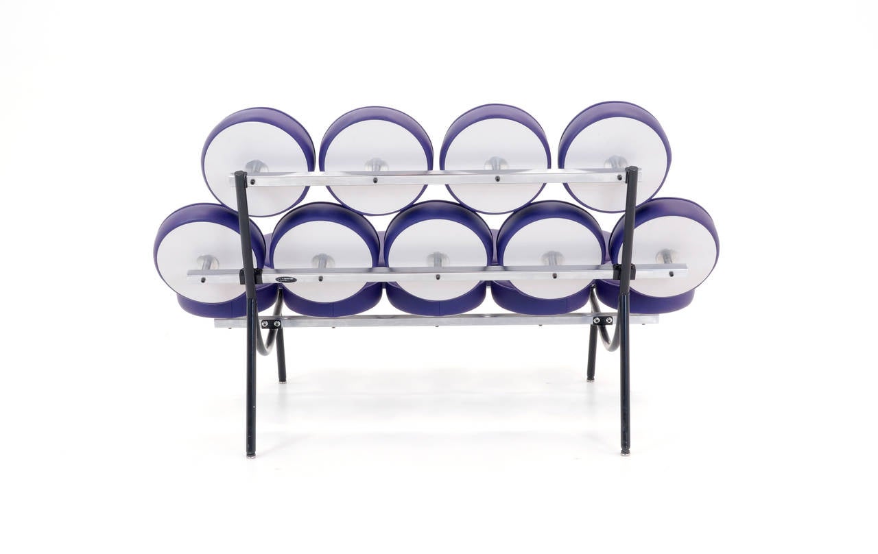 Mid-Century Modern Authentic purple vinyl George Nelson Marshmallow sofa in excellent condition.