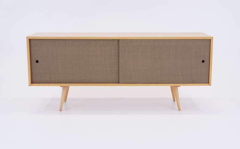 Paul McCobb Planner Group Credenza for Winchendon.  All original solid birch construction and grass cloth sliding doors.