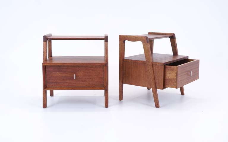 Beautifully fully restored pair of John Keal for Brown Saltman night stands.  Signed with paper label.