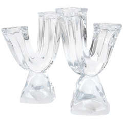 Pair of Daum Crystal Candlesticks