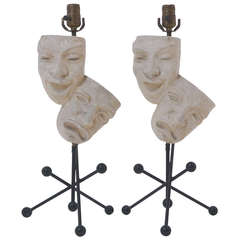 Pair of Frederic Weinberg Comedy and Tragedy Table Lamps