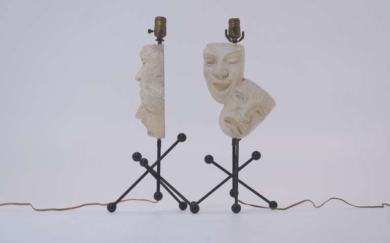 American Pair of Frederic Weinberg Comedy and Tragedy Table Lamps For Sale