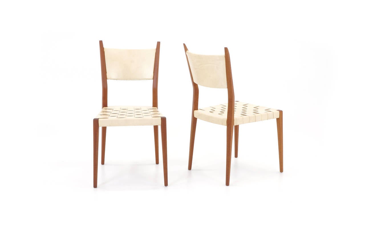 American Pair of Paul McCobb Side Chairs for Calvin with Woven Leather Seats