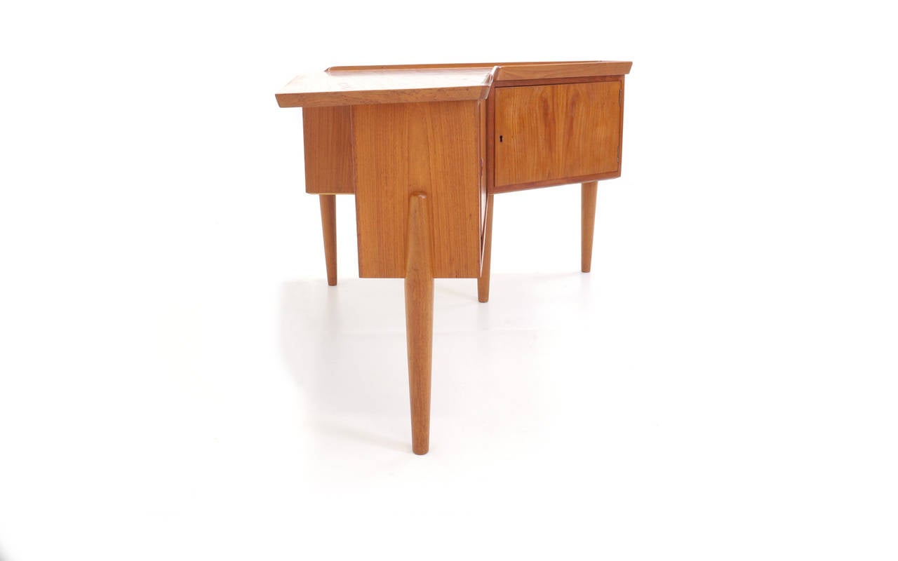 Oiled Arne Vodder Teak Desk with Built in Bar