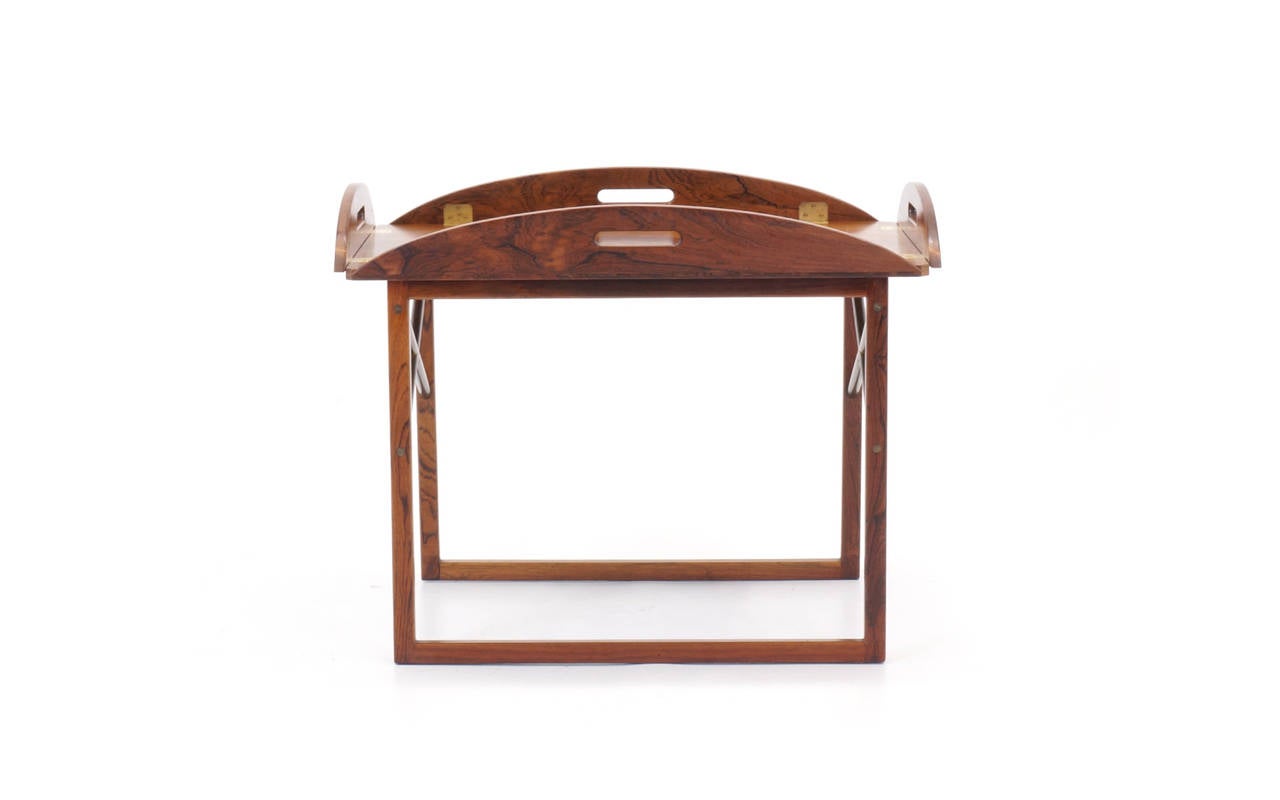 Scandinavian Modern Rosewood and Brass Tray / Butlers Table by Svend Langkilde for Illums Bolighus