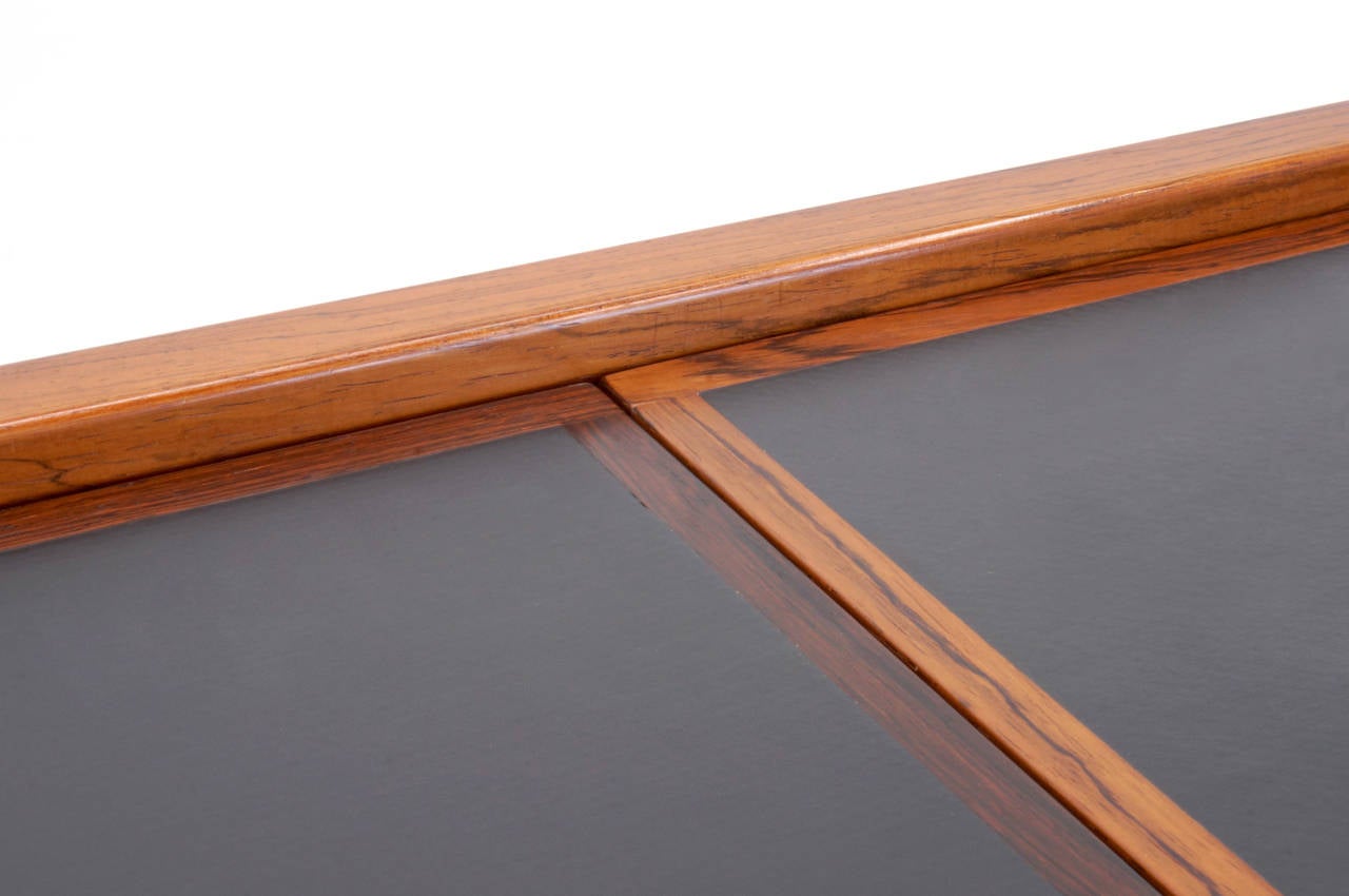 Danish Rosewood Bar Cart by Arne Vodder. Leather expandable drop leaf top. 2