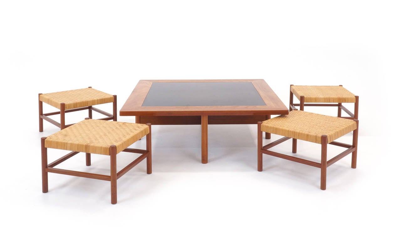 Danish Modern Teak Coffee Table with Stools at 1stdibs