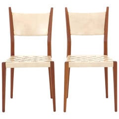Pair of Paul McCobb Side Chairs for Calvin with Woven Leather Seats