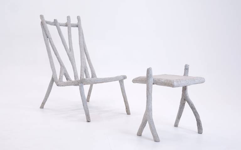 Indoor or Outdoor Concrete "Tree Branch" Chair and Side Table