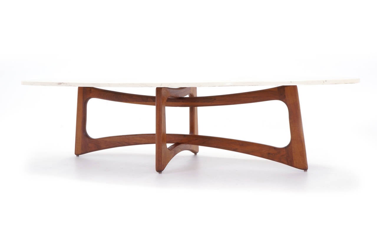 Great Adrian Pearsall coffee table. Sculptural walnut base and resin, faux marble top.