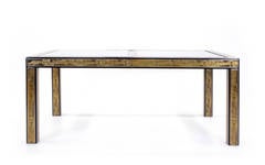 Mastercraft Etched Brass, Glass and Lacquered Wood Dining Table