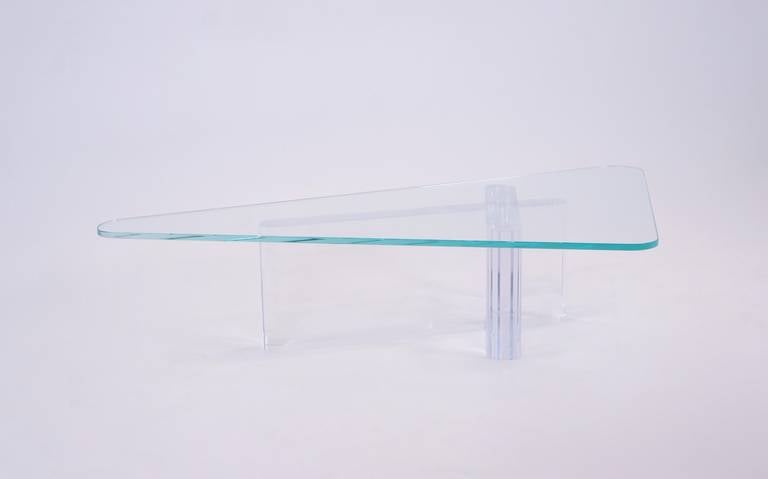 Lion in Frost Lucite or Acrylic and Glass Coffee Table