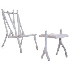 Indoor or Outdoor Concrete "Tree Branch" Chair and Side Table