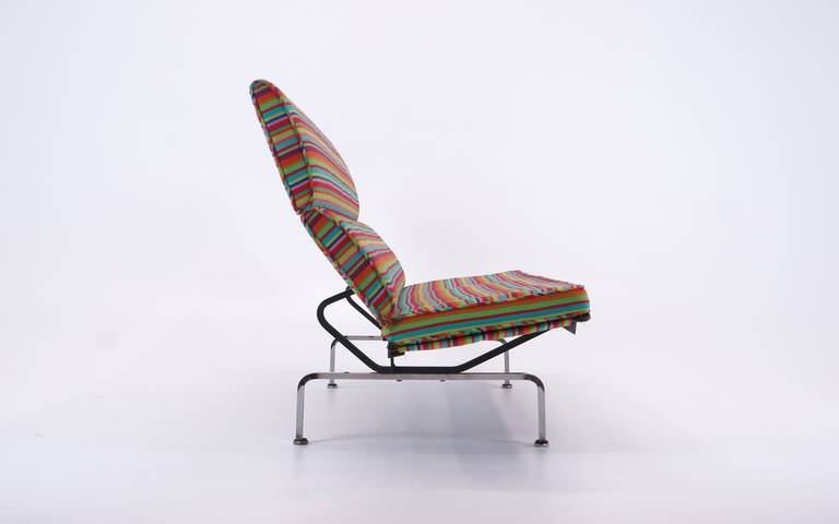 Mid-Century Modern Charles and Ray Eames Sofa Compact, Alexander Girard Miller Stripe Fabric