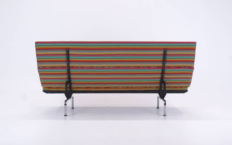 Mid-Century Modern Charles and Ray Eames Sofa Compact, Alexander Girard Miller Stripe Fabric