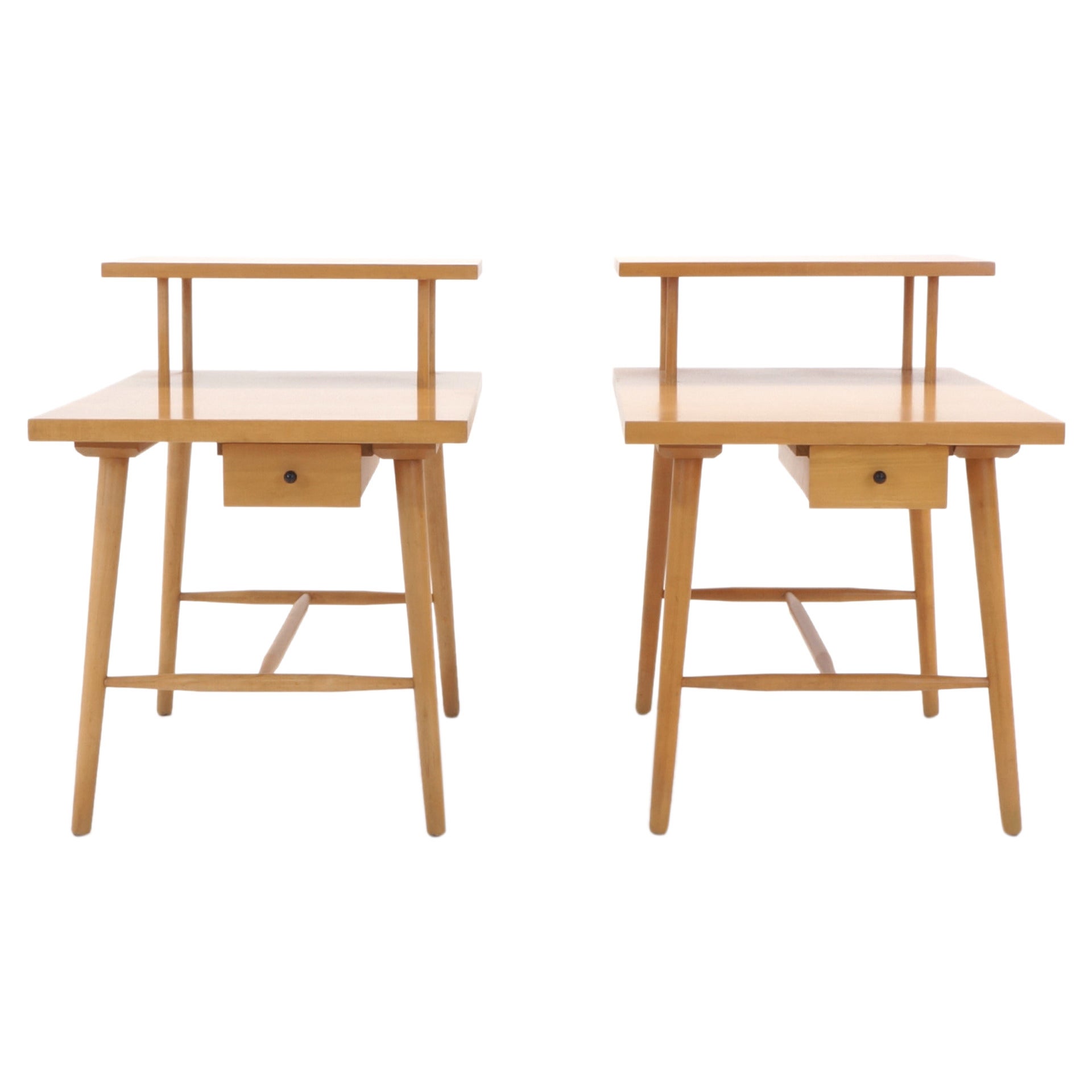 Pair of Paul McCobb step side tables with drawer from the Predictor Group.