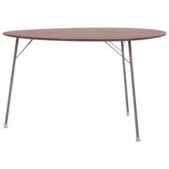 Arne Jacobsen Ant Table. Dining height.  Rare three legged version in Teak.