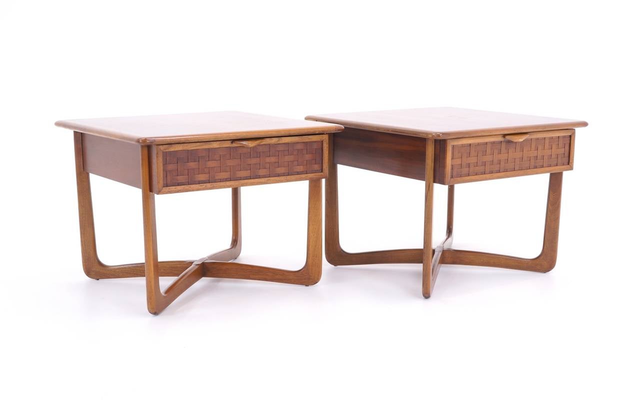 Lane night stands with x-base legs and woven fronts.  Great design.  We had attributed these to Paul McCobb, but we are not sure who the designer is.