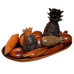 Vintage 1970S Wooden Handcarved Fruit Tray