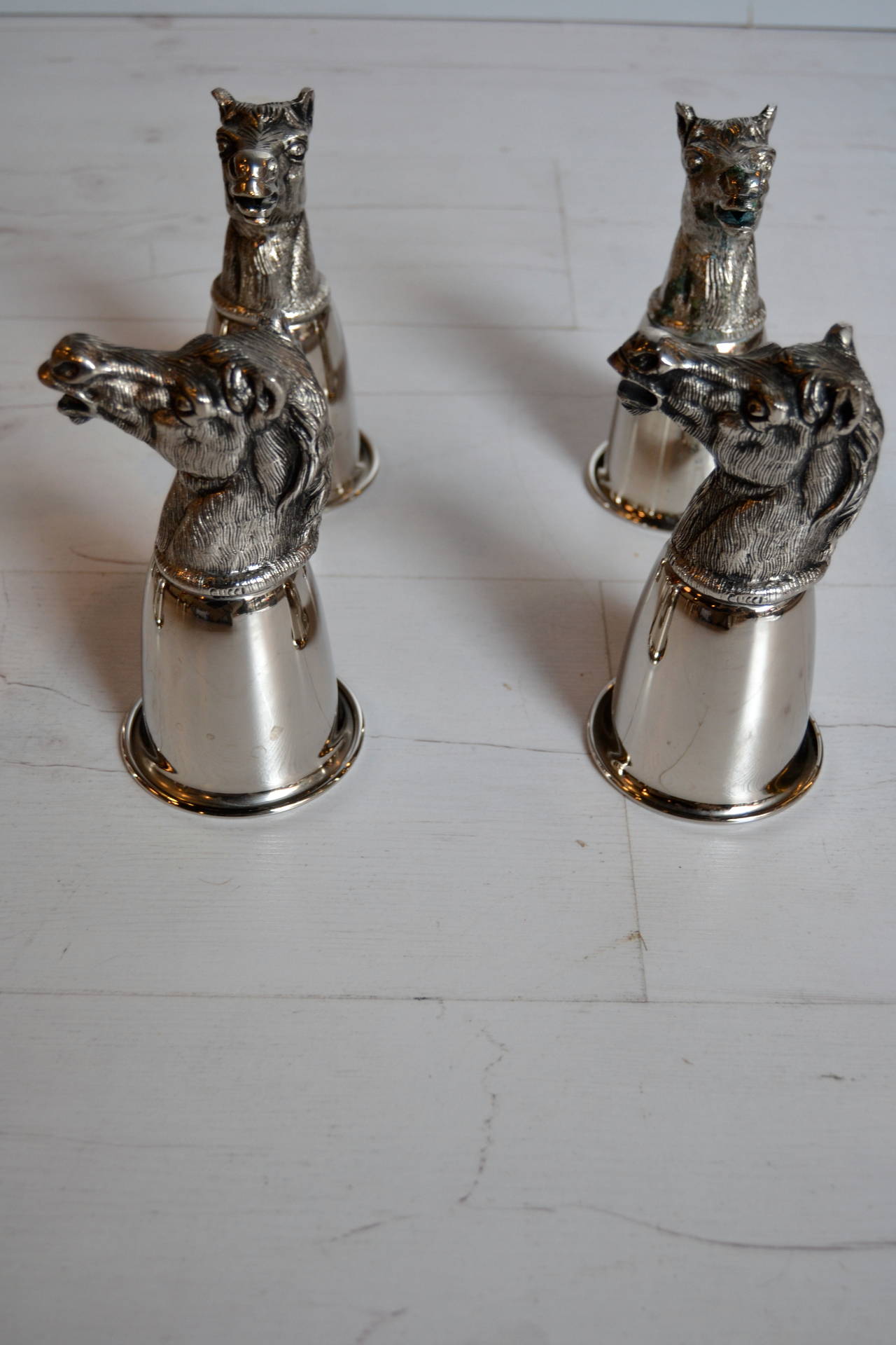 Mid-Century Modern 1970s Gucci Silver Plated Deer and Horse Cup Set