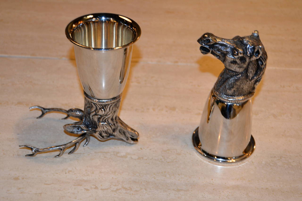 Late 20th Century 1970s Gucci Silver Plated Deer and Horse Cup Set