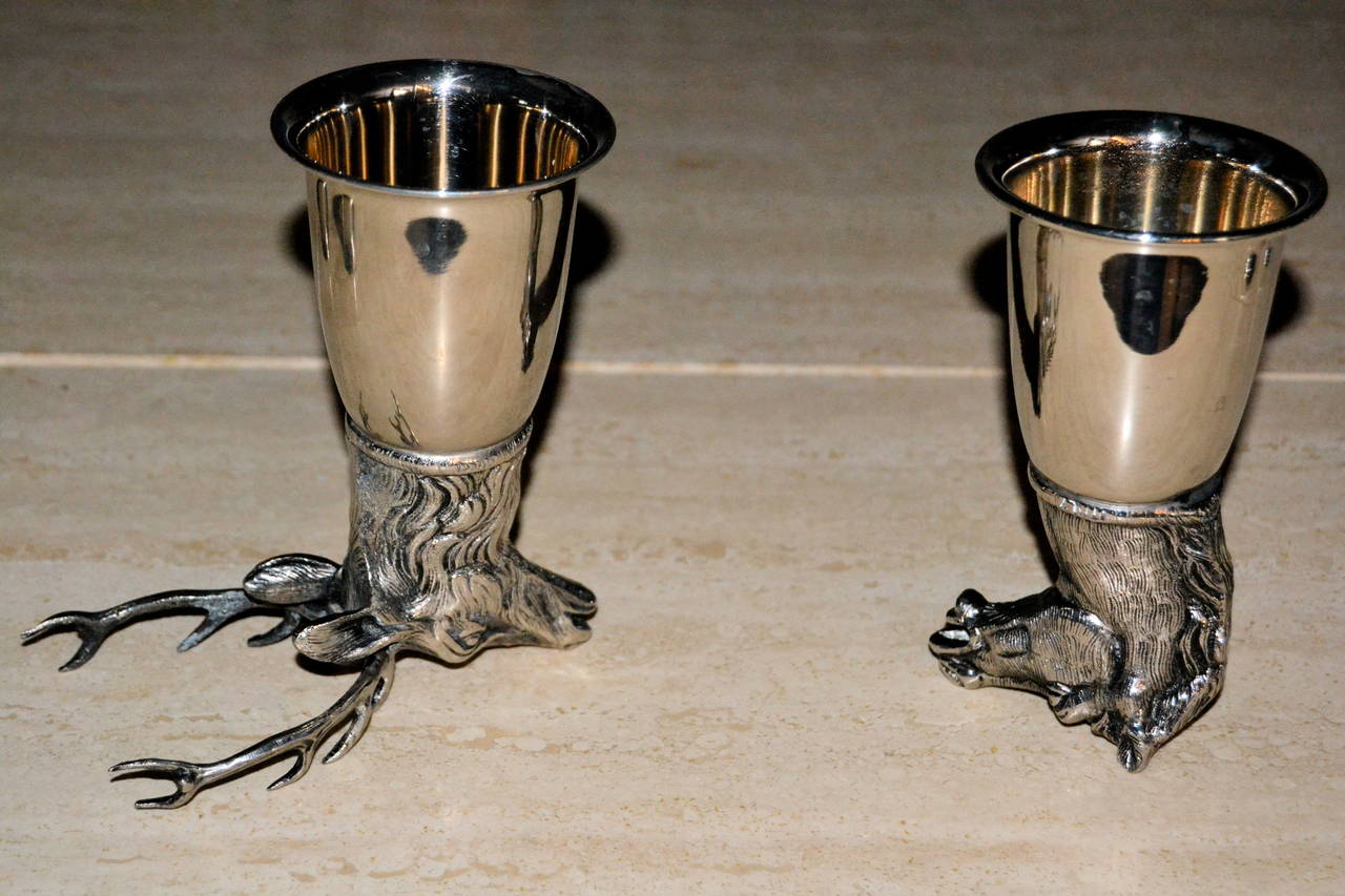 1970s Gucci Silver Plated Deer and Horse Cup Set 4