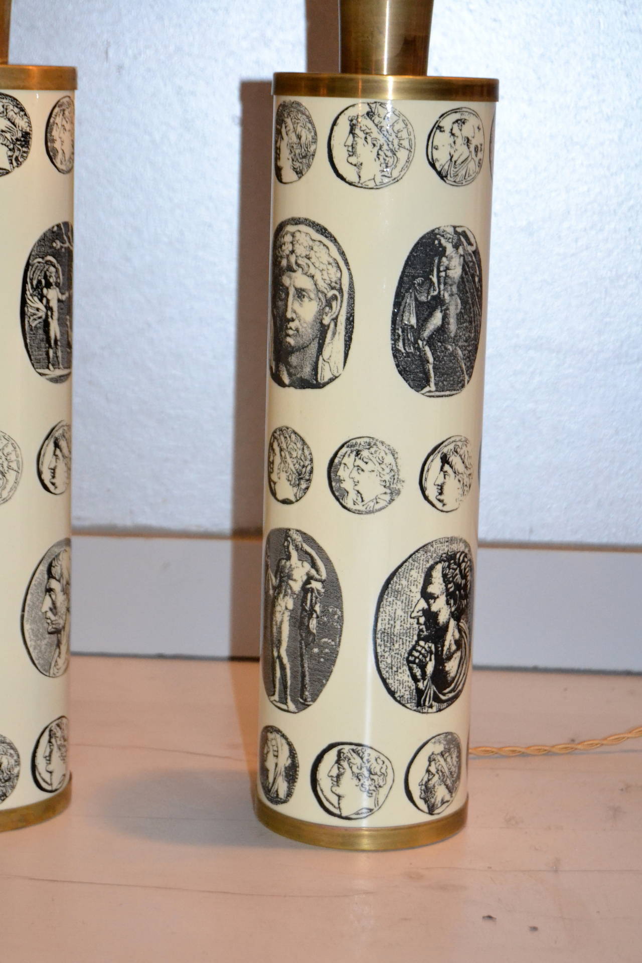 Mid-Century Modern Pair of 1970s Fornasetti Cameo Lamps