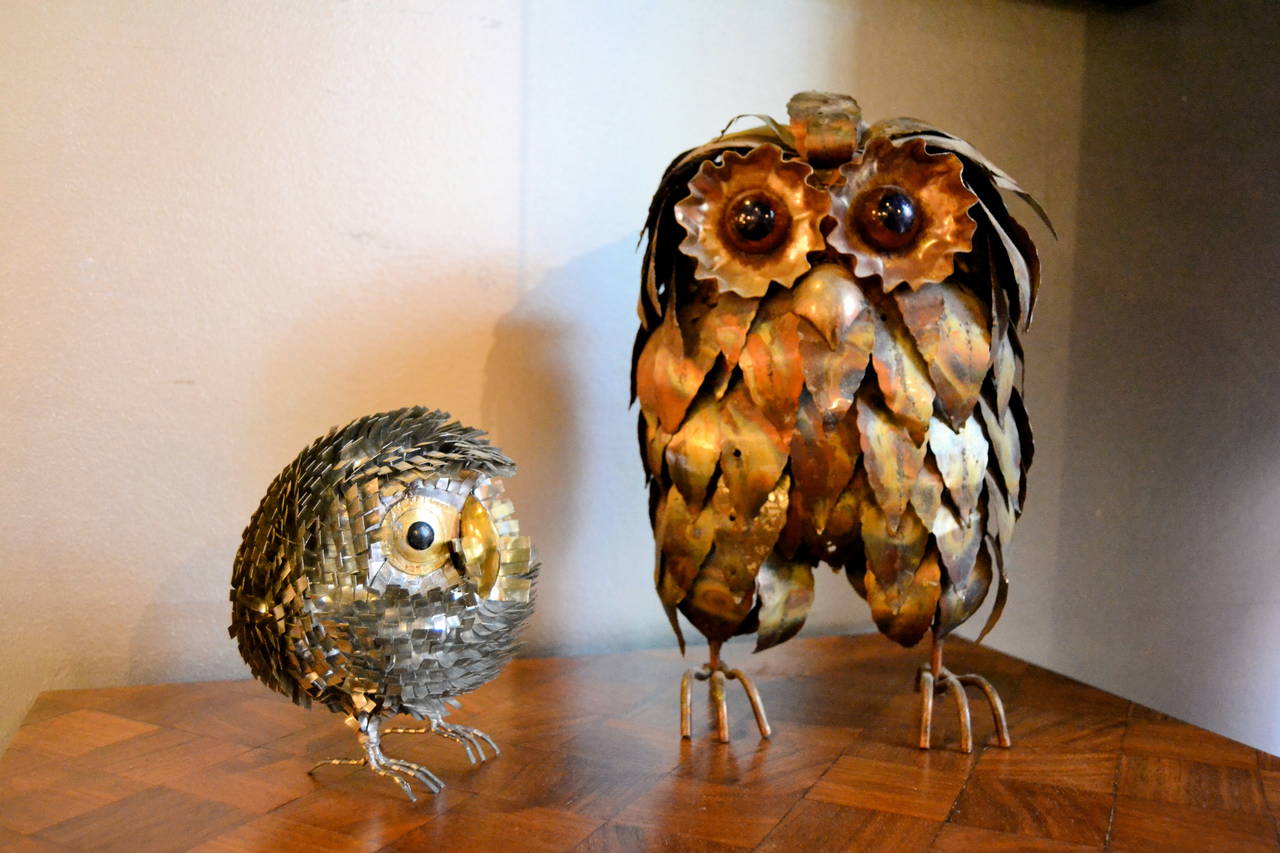 Mid-20th Century Two 1970s Metal Owls