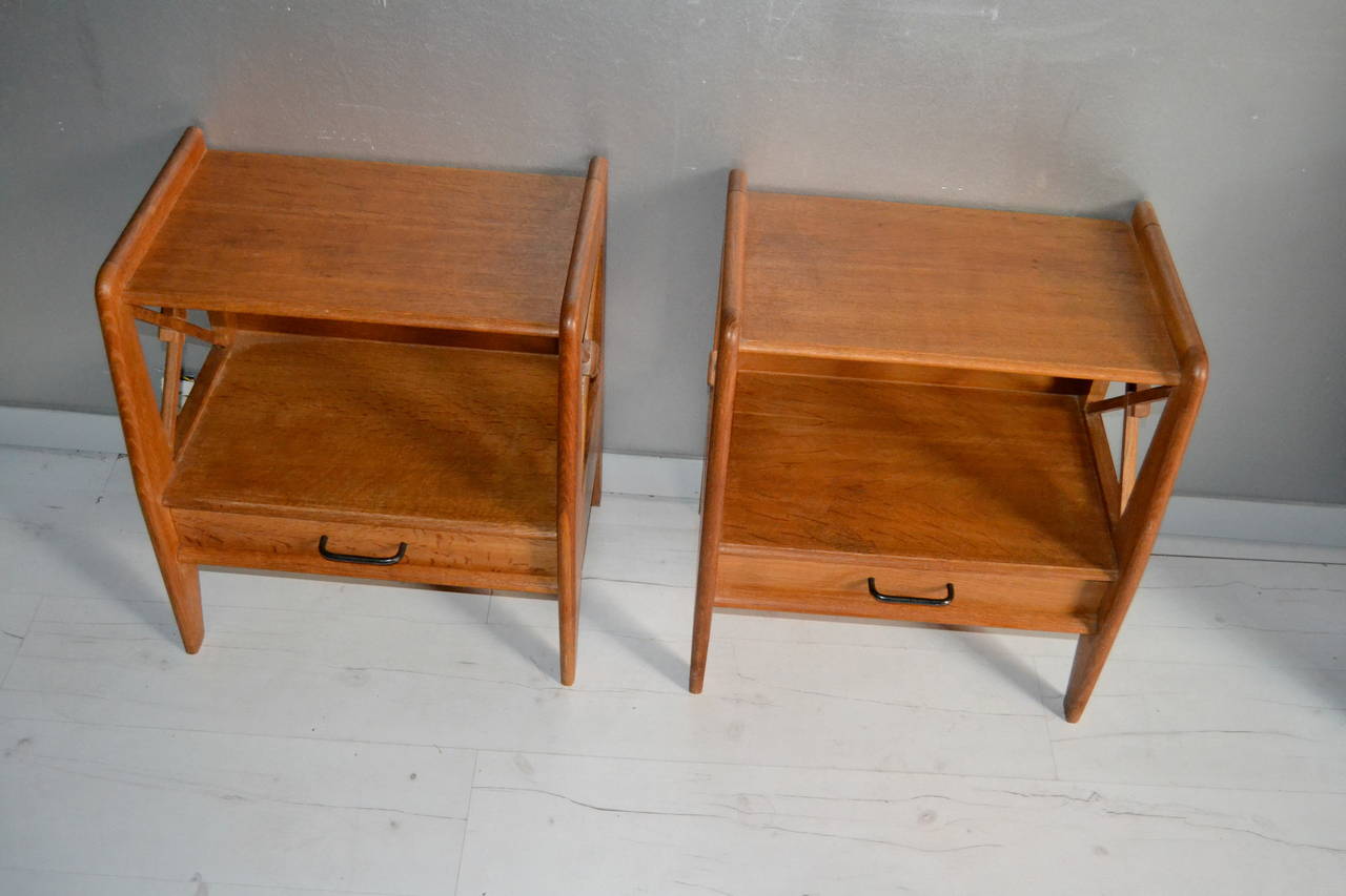 Oak Pair of 1940s French Nightstands