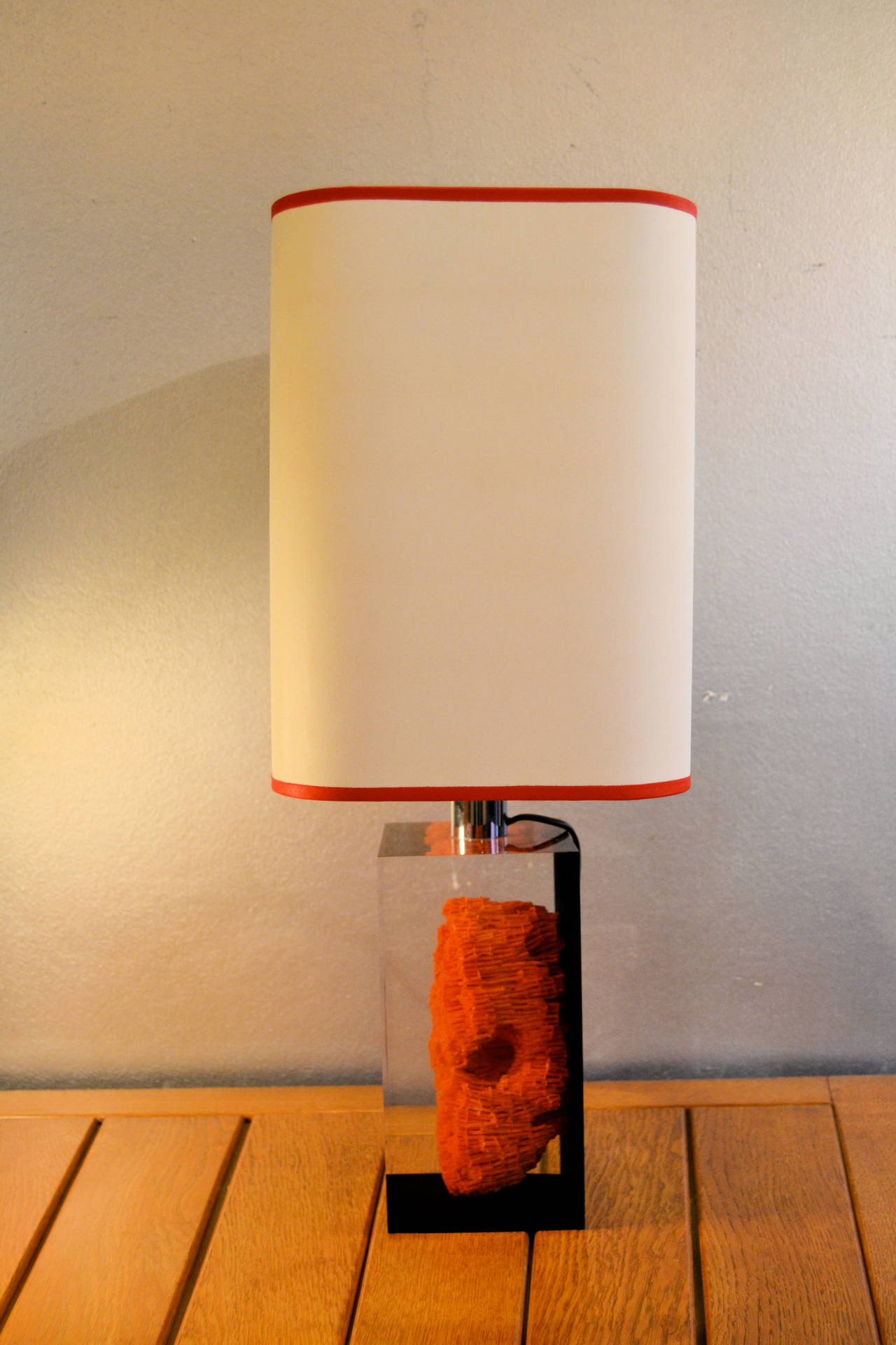 French 1970s Red Coral Lamp