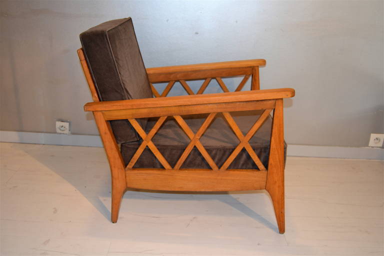 Elegant Pair of 1940s Croisillon Armchairs in the Manner of Royere