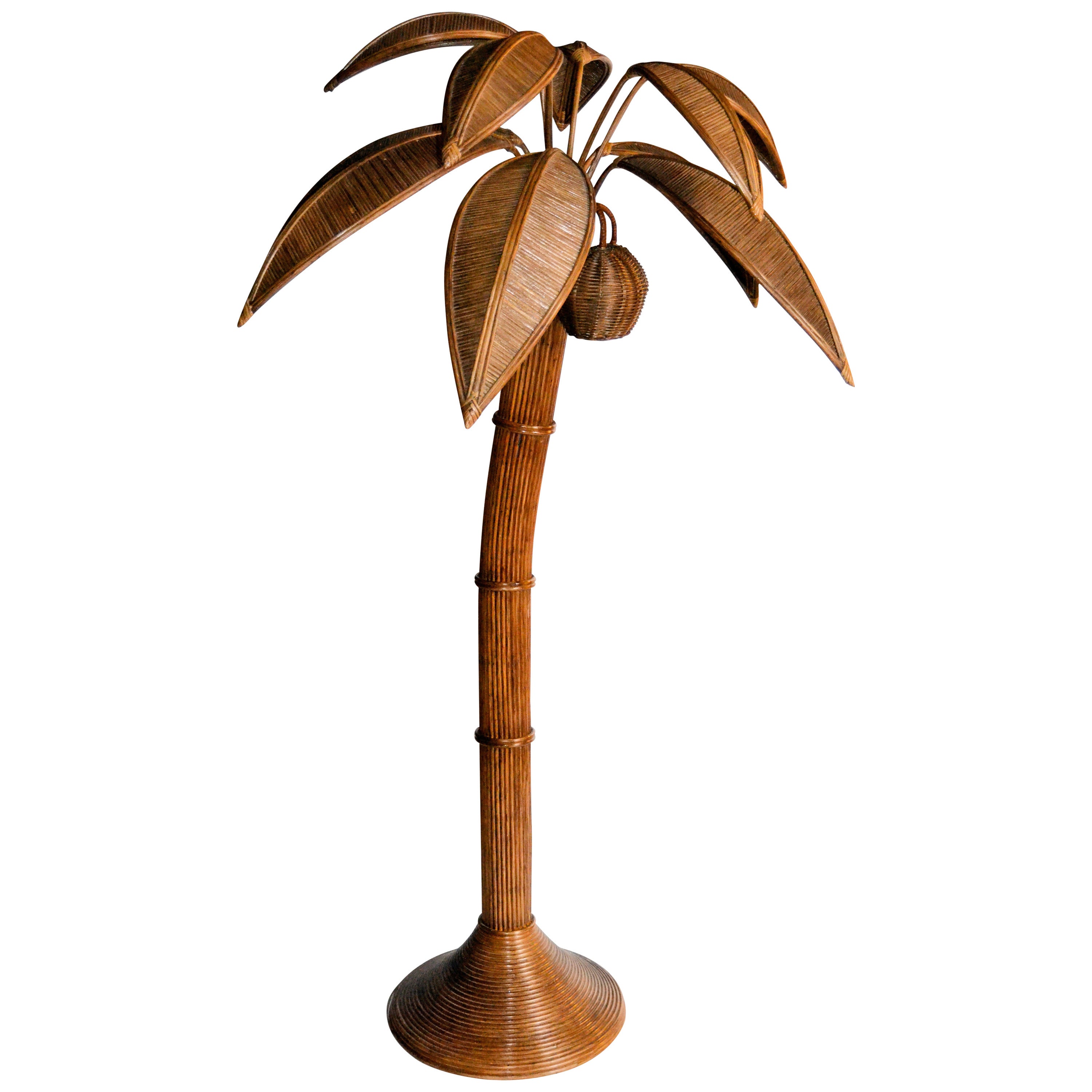 1970s Large Palm Tree Floor Lamp in Bamboo