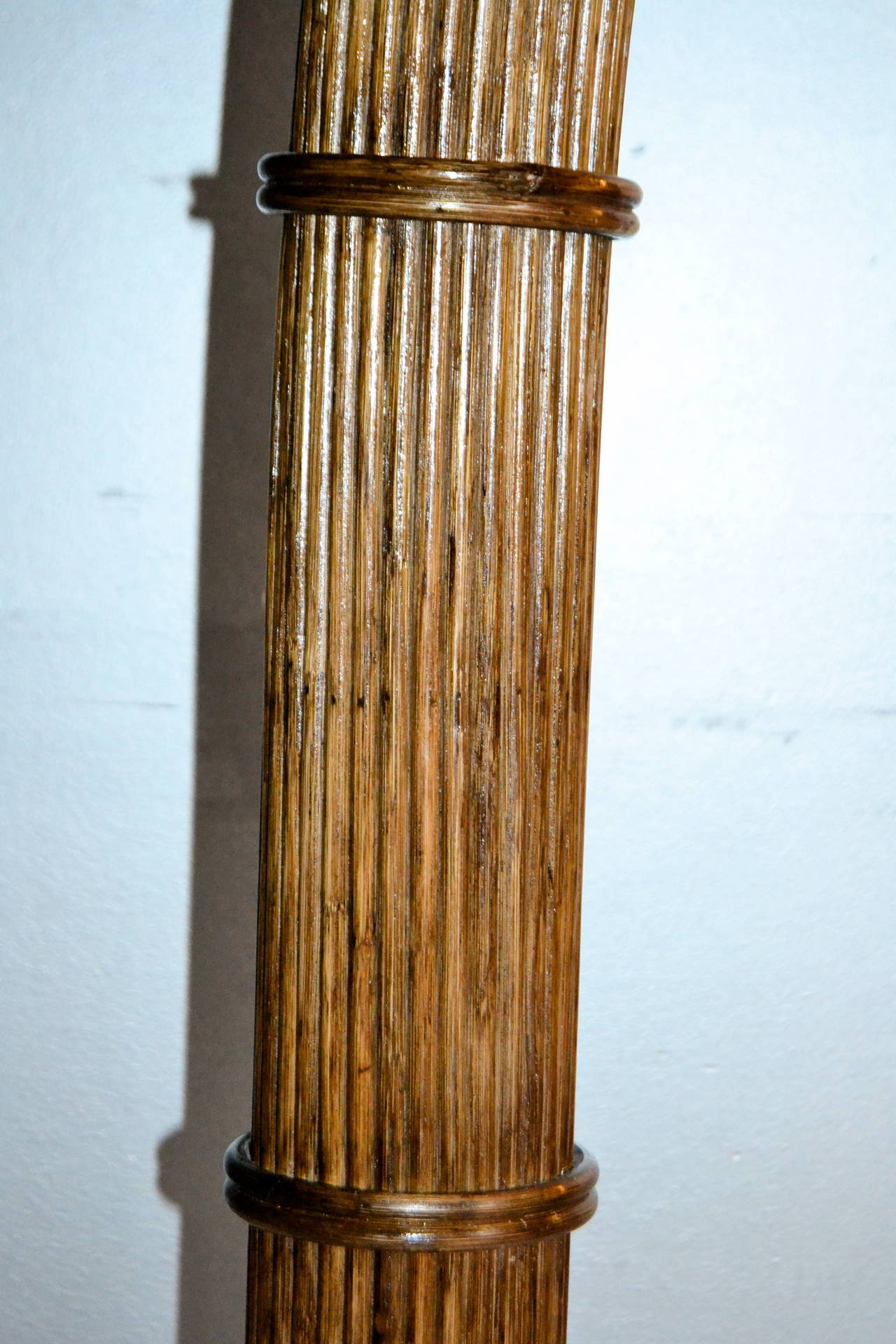 French 1970s Large Palm Tree Floor Lamp in Bamboo