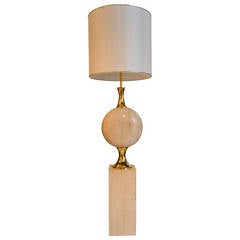 1970s Marble and Brass Barbier Floor Lamp