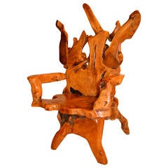 Large Midcentury Burl Wood Armchair