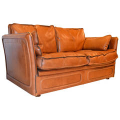1970s Leather and Brass Sofa