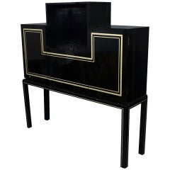 Vintage 1970s Elegant Secrétaire or Bar In Black Lacquer