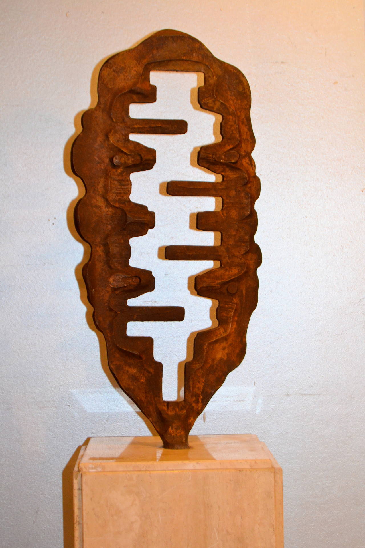 1970s Iron abstract sculpture mounted on Marble travertine base. France 
Nice patina