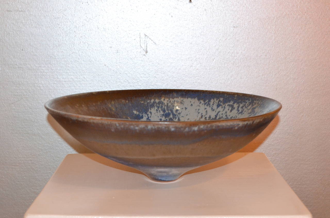 Antonio Lampecco ceramic bowl with great blue tone. Marked AL.