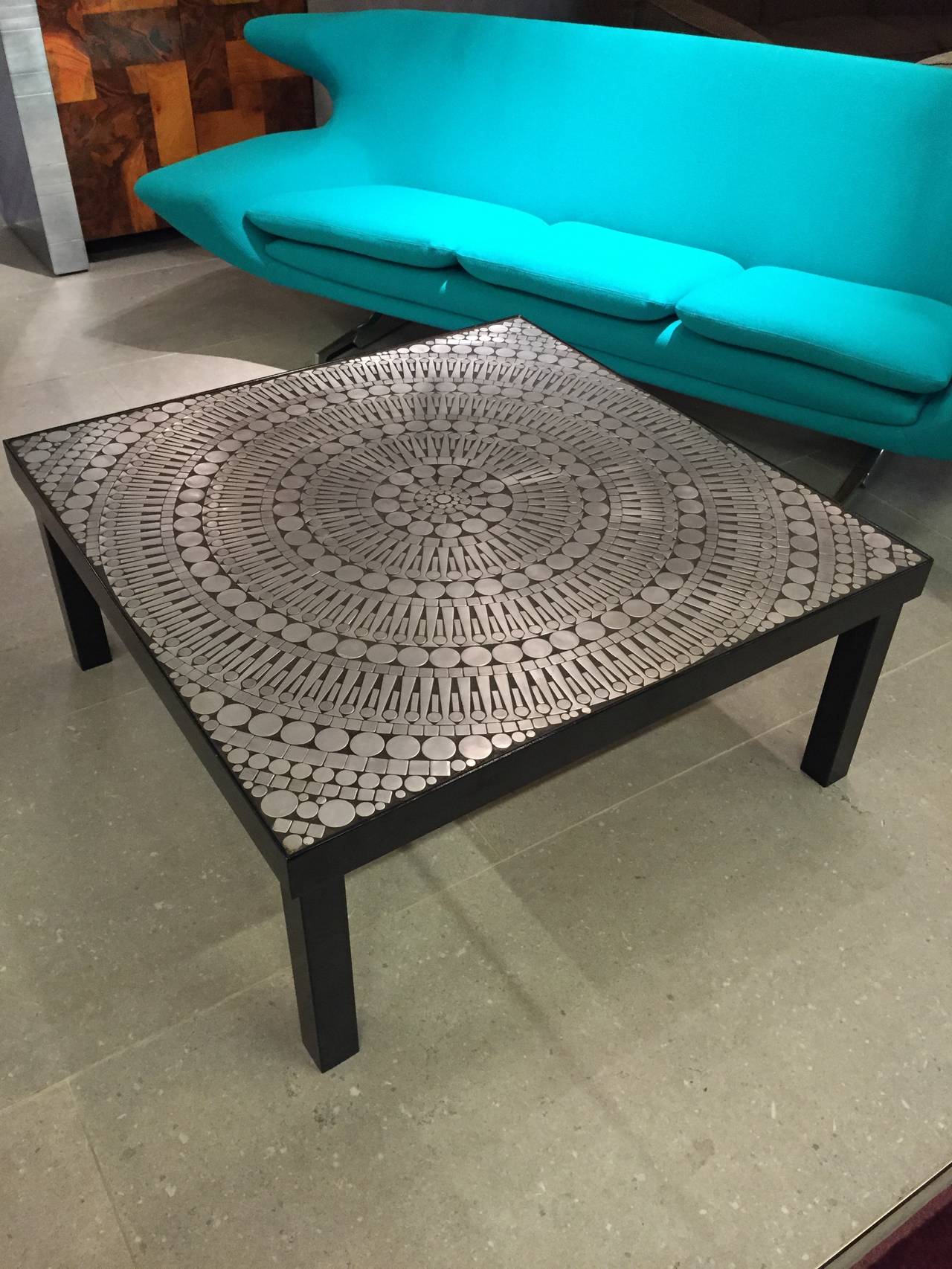 Late 20th Century 1970 Steel Marquetry Coffee Table