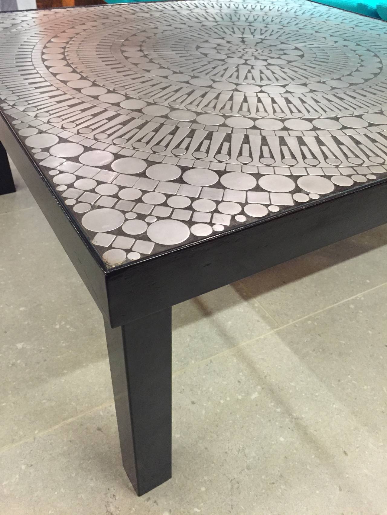 1970 Steel Marquetry Coffee Table In Good Condition In Saint-Ouen, FR