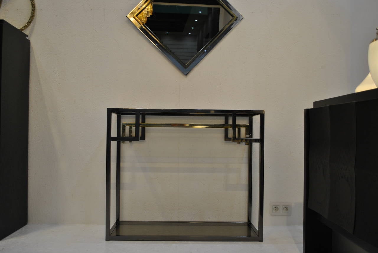 Chrome and Gold-Plated Console Table and Mirror by Belgo Chrom, 1970s In Good Condition In Saint-Ouen, FR