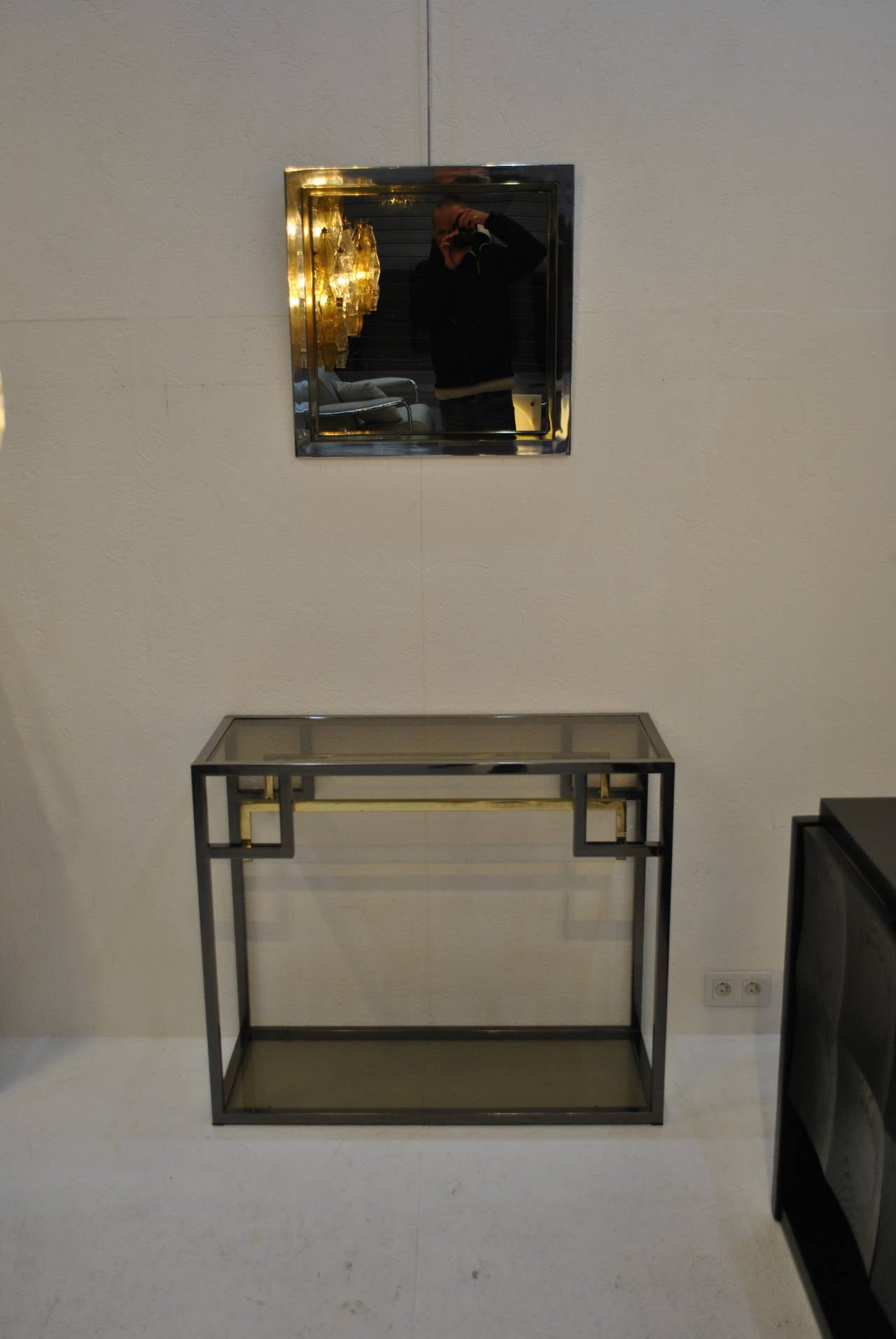 Late 20th Century Chrome and Gold-Plated Console Table and Mirror by Belgo Chrom, 1970s