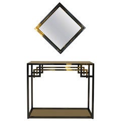 Chrome and Gold-Plated Console Table and Mirror by Belgo Chrom, 1970s