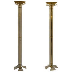 Nice Pair of Lucite and Brass Torchère Floor Lamps by Romeo Paris