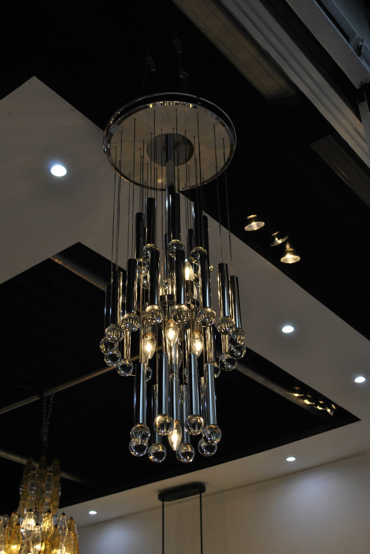 Large Chrome and Glass Gaetano Sciolari Chandelier In Excellent Condition In Saint-Ouen, FR